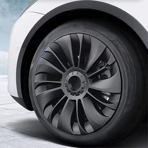 19-Zoll-Radkappen-Radkappen für Model Y 2021-2023, 4er-Set, Ersatz-Radkappen, Radnabenkappen-Felgenabdeckung, Zur Verbesserung der Fahrleistung (Glänzend schwarz)