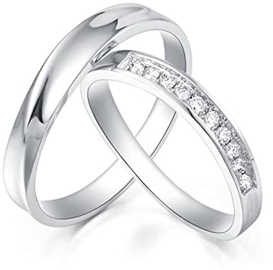 AMDXD Echtschmuck Ringe Diamant 0.12ct, 2er Solitärring Platin Klassiker Design Partnerringe Trauringe Freundschaftsringe, Damen 58 & Herren 58