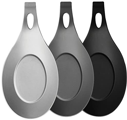 3 PCS Spoon Rest for Stove Top, Heat Resistant Flexible Silicone Kitchen Utensil Rest Ladle Spoon Holder for Stove Top – for Cooking Spatula, Ladle, Brush(Black, Dark Grey, Light Grey)