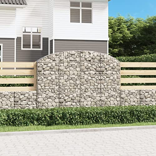 Higsose Gabion avec arche surélevée 200 x 30 x 140/160 cm, argent, fer galvanisé, abion en pierre, colonne de gabion, mur décoratif, panier métallique de jardin, grillage de gabion, panier à pierres