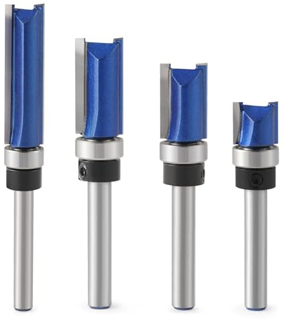 Trvoxviq Flush Trim Pattern Router Bits, 1/4 Shank Straight Flush Trim Tools Template Milling Cutter CNC Bit(4Pcs), 1/2 CED Bottom Bearing Cutter bit for Solid Wood, Plywood, MDF Engraving