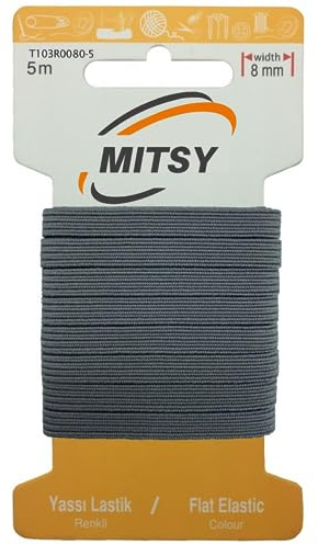 MITSY slitstarkt gummiband platt gummi för sömnad bredd 8 mm 5 m grå