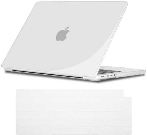 NJIAONE Hülle Kompatibel mit MacBook Pro 14 Zoll 2021-2024 M4 M3 M2 M1 A3112 A3185 A3401 A2918 A2992 A2779 A2442, Hart Schalen Hülle Case Schutzhülle Kunststoff mit EU Tastaturabdeckung - Transparent