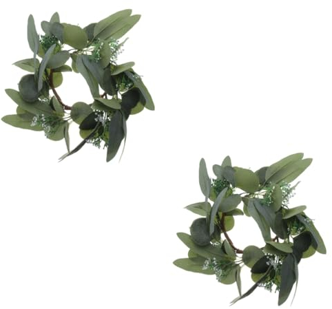 DECHOUS 2st Eukalyptus-Kranz Kleiner Kranz-säulenkerzenhalter Künstlicher Aus Grünen Blättern Mini-reben Künstlicher Frühlings Hochzeitskerzenring Haushalt Sport