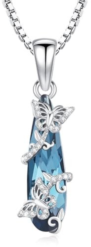 Waysles Schmetterlings Kristall Halskette 925 Sterling Silber Schmetterlings Anhänger mit blau Kristall Tier Schmuck Valentinstagsgeschenke für Damen Mädchen