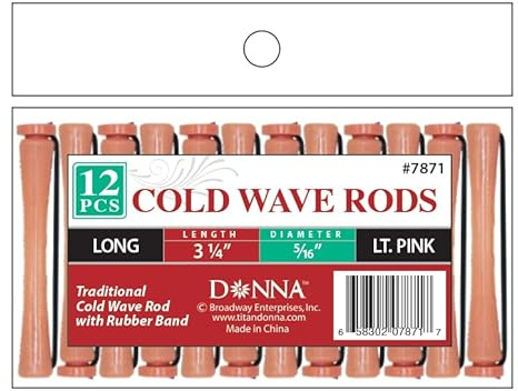 DONNA Cold Wave Rods 3.25(L), 5/16(D) LONG 12PCS Hair Curlers, Hair for Hairdressing Styling Heatless Hair Curler LT. PINK