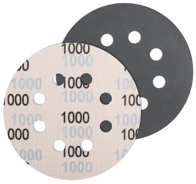 JatilEr 5 unidades de papel de lija de 125 mm, grano 1000, redondo, 8 agujeros, finos, húmedos, secos, discos abrasivos de carburo de silicio, lijadora excéntrica, para coche, metal y