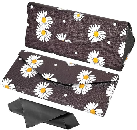Cosysparks Faltbares brillenetui faltbar, faltbare brillenetui hartschale Harte Dreieck Brillenetuis Tragbare Brillen Etui Sonnenbrillen Etui Leder mit Reinigungstuch für Mädchen Frauen (Schwarz)