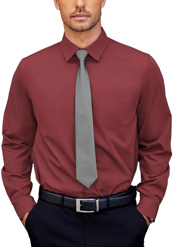 COOFANDY Mens Dress Shirts Long Sleeve Smart Casual Shirts for Men Adult Regular Fit Non-Iron Formal Shirt Burgundy M