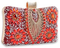CORIOS Strass Clutch für Damen Shiny Abendtasche Diamant Clutch Tasche Kette Schultertasche Klein Tasche Elegante Umhängetasche für Abschlussball Hochzeit Bankett-Party Rot