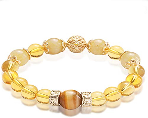 YANYUESHOP Feng Shui Bracelet Chanceux Or Naturel Ritz Citrine Bracelet Bonne Chance Zhao Fleur de Pêcher Riche Amour Amulette Bracelet pour Femmes Cinabre