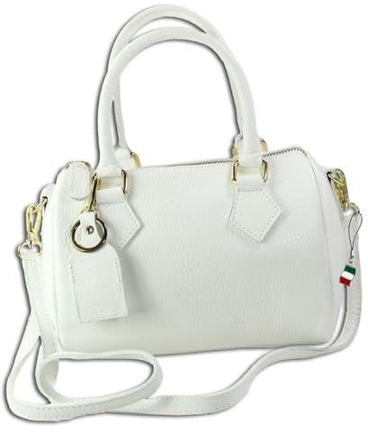 Florence Umhängetasche Damen Handtasche Bowlingtasche Echtleder weiß OTM807W Leder Umhängetasche