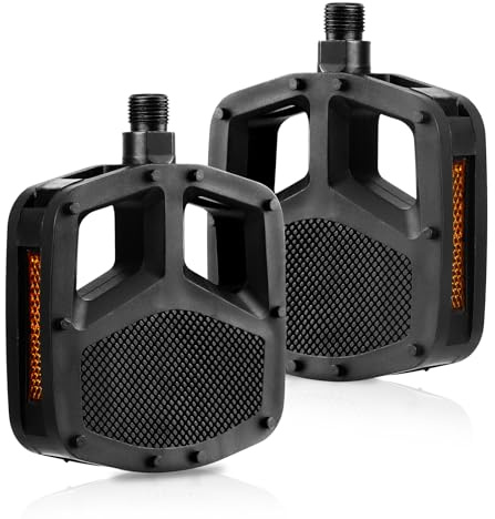 BALINGE 9/16 Inch Bike Pedals, Non-Slip Wide Platform with Reflective Strips, Compatible with Mountain Road BMX E-Bikes