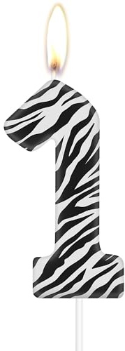 Zebra First Birthday Candles, Zebra Print Number 1 Candle, Zebra 1st Birthday Decorations, Jungle Animal Themed for Baby Girl Boy Birthday Party Decor Supplies, Animal Print Party Decorations