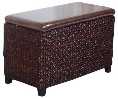 Rattan-Aufbewahrungsbank, Ottomane, handgefertigter Spielzeug-Organizer mit Lederoberfläche, Mehrzweck-Fußstütze, Hocker und Bett-Aufbewahrungsbox