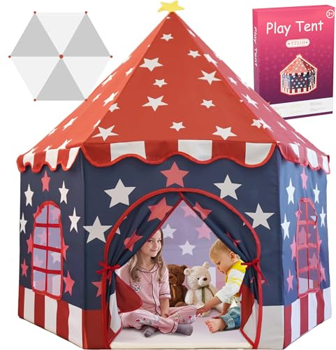 Large Girls Play Tent Princess, Boys Castle Kids Playhouse Indoor Outdoor Toddler Teepee | American Style Design, Age 3-8| Detailed Instructions| Colorful Package| Christmas Birthday Gift red