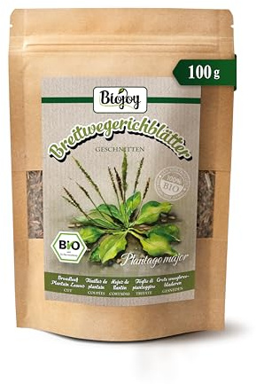 Biojoy Hojas de llantén BÍO (100 g), secadas y cortadas, apto para Infusión (Plantago major)