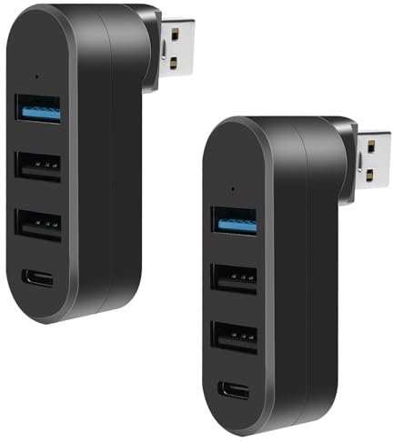 AXFEE 2 Stück USB 3.0 Hub, drehbarer 3-Port-Splitter Hub, USB 2.0 + USB 3.0 + Typ C für Computer, Laptop, MacBook, USB-Stick, Drucker, Tastatur, Maus, Kopfhörer Neo