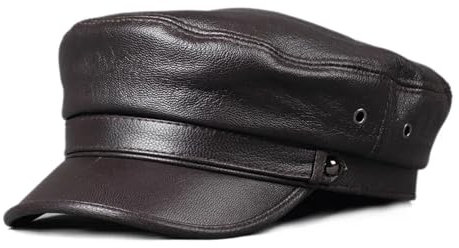 WENH Flache marineblaue Lederhüte for Männer und Frauen, Winter, England, modische, taillierte Newsboy-Kappen, Unisex, natürliches Schaffell(Dark brown,L (55cm56cm))