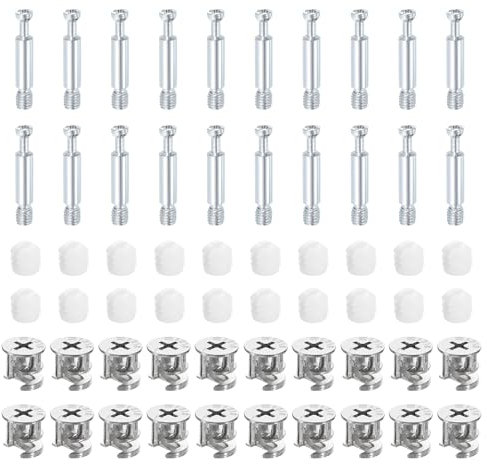 sourcing map 30Set 15x14mm Furniture Cam Lock Fitting with 5.8x35mm Dowel Fasteners, 3-in-1 Metal Furniture Board Connecting Screws Bolts Assortment Kit for Cabinets Chairs Drawer