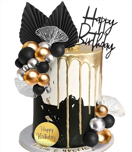 Roaring Good Time Champagne Cake Topper Black Balls Cake Topper Silver Palm Leaves Black Ball Bohemian Gold Wedding Birthday Anniversary