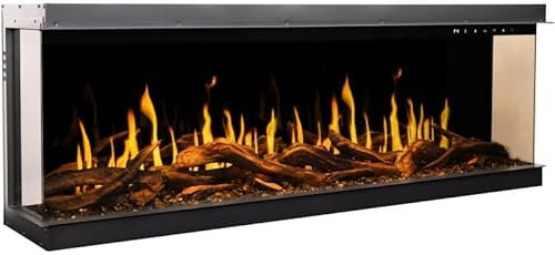 Chimenea Eléctrica LED Gold 152, Montaje Empotrado, Control por App, Compatible con Alexa, Calefacción y Efectos de Llama Multicolor, con Sonido y Calefacción (152x54x34) ALFAMO