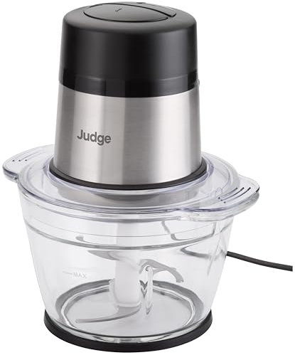 Judge Electric Mini Chopper, Food Processor and Fruit and Veg Dicer, Double Layer Stainless Steel Blades with Two Speed Selection, 500ml Glass Bowl, Anti Slip Base, 300W
