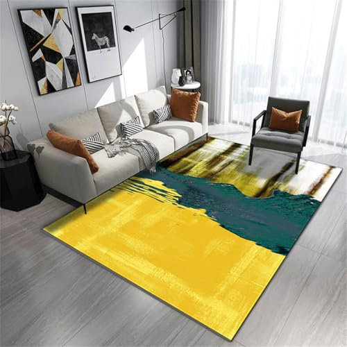 RUGMRZ Läufer Schlafzimmer 130X190Cm Teppichläufer Flur 18 Gold Teppich Wohnzimmer Weich Orientteppiche Moderne Minimalistische Geometrische Anti Rutsch Grün