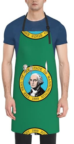 VPPUR Arbeitsschürze mit Washington-Flagge, 71 x 83 cm, wasserdicht, für Erwachsene, stilvoll, funktional, Malschürze, Schwarz, Einheitsgröße