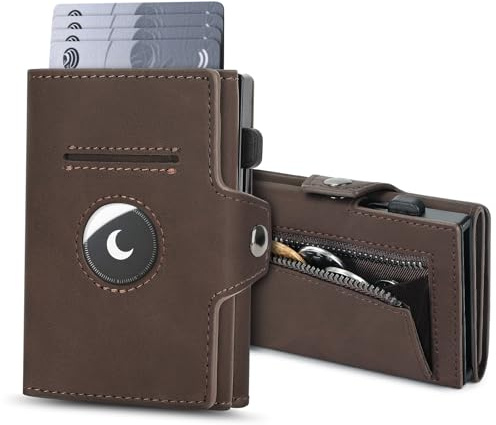 BAIGIO AirTag Carteras para Hombre con Monedero, Tarjetero Hombre con Bloqueo RFID para 8 Tarjetas, Billeteras para Hombres Carteiras Porta Cartoes Homem Smart Wallets for Men con Caja Regalo, Café