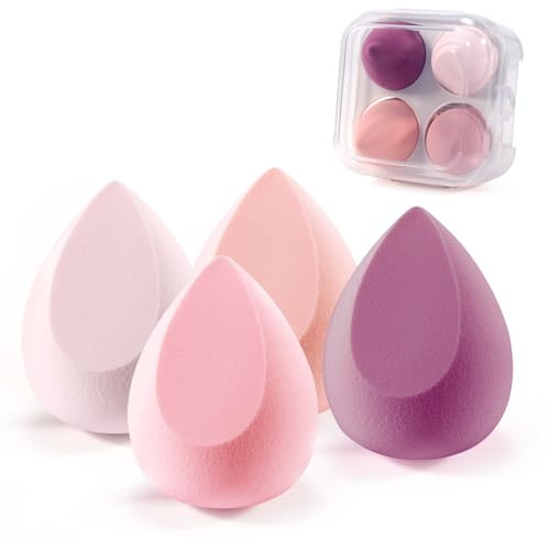 4PCS Spugnette Trucco Make Up, Spugne per il Trucco, Spugna Trucco Make Up Asciutto e Bagnato con Scatola di Conservazione per Fondotinta e Correttore