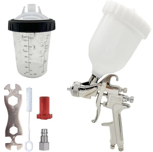 LVLP Air Spray Gun, 1.7 mm Nozzle with Gravity Feed, 600 CC Paint Cup and 400 CC No- Clean Cup, Spray Gun Paint Sprayer for Walls, Automotive, Home Improvement (1.7mm Nozzle)