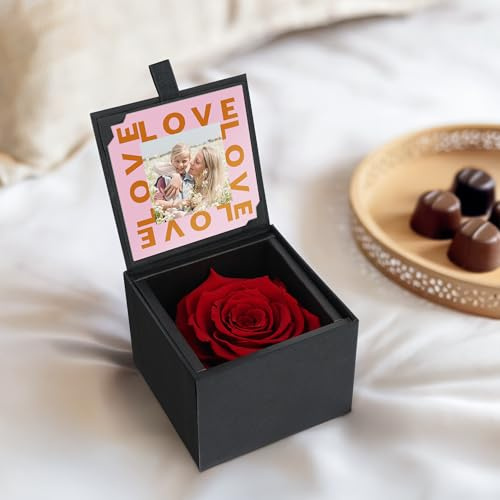 your surprise Ewige Longlife Rosenbox mit Fotodruck - die Ewige Rose mit Foto, Infinity Rose, Longlife Rosenbox mit Foto, echte Ros3, Geschenk Rose für Frauen (Rosenbox mit Fotodruck)