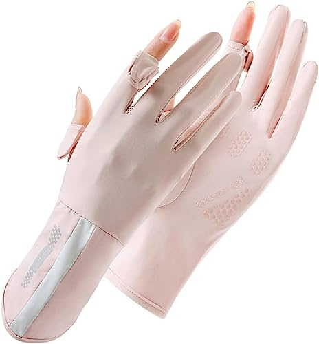LQTSLFM Guanti Estivi Donna, Protezione UV, Guanti in Seta di Ghiaccio Traspiranti Mezze Dita, Adatti per Escursionismo, Ciclismo, Trekking, Vela, Pesca e Sport con la Palla (rosa)