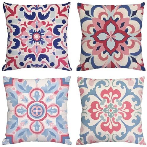Kissen Boho Kissenbezug 65x65 cm Groß Kissen 4er Set Wetterfest Samt Kissenhüllen Bunt Pillow Quadratische Cushion Covers für Garten Sofa Wohnzimmer Schlafzimmer Bett Büro Zuhause Dekor m-24
