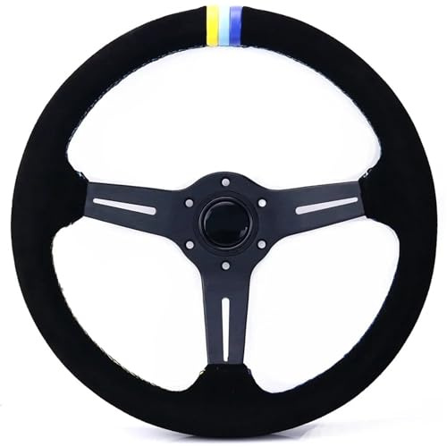 FGUJSUR Volante Universal De Carreras Volante de Carreras Deportivo for Coche de Cuero de Gamuza de 14 pulgadas/350 mm con Costuras de 3 Colores para Carreras/Automovilismo/Conducción