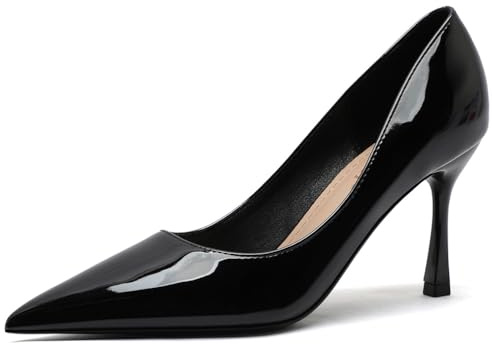 Puntona Donna Pelle Verniciata Punta Tacchi A Spillo Fodera Traspirante Senza Lacci per Matrimonio Sposa Ufficio Quotidiano Versatile Scarpe Dimagranti,Nero,35 EU