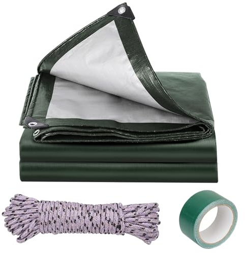 COEWUR Bache 3x3m Impermeable Vert/Argent 180 g/m² Bâche Imperméable avec Oeillet Ficelle Adhésif de Réparation Bâche de Protection pour Bois Piscine Tente Camion Chantier de Construction