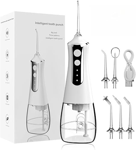 Luxecare Luxe Water Flosser, 2026 Upgraded Portable Oral Irrigator 300ML 5 Jet Tips Rechargeable Tooth Flosser Teeth Braces Pick IPX7 Waterproof Irrigation Cleaner for Travel Home White