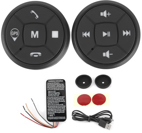Hapivida Wireless Steering Wheel Control Button, GPS Volume Controller Switch Remote for Car GPS DVD Audio System, Metal ABS Construction Durable Design, Easy Installation Compact