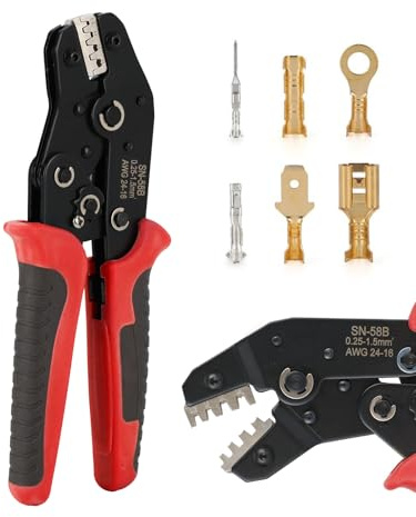 Donvuka Crimpzange Kabelschuhe für Schrumpfverbinder, Crimpzangen für Kabelschuhe mit Ratschenfunktion, Krimpzange für 0,5mm² - 2.5mm² Stoßverbinder (Rot)
