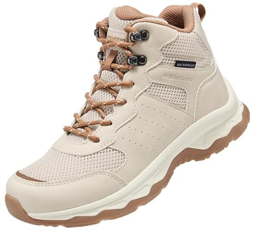ANJOUFEMME Women's Waterproof Hiking Boots Mid Cut - Lightweight Non-Slip for Trekking, Camping & Outdoor Walking DSX22W-FN-US-BEIGE-8