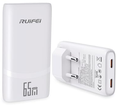 65W USB-C-laddare, 2-portars multi-GaN snabbladdare, ultratunn, snabbladdare kompatibel med MacBook Pro/Air, mobiltelefoner, iPads, iPhones, Samsung Galaxy (65W 2 USB C)