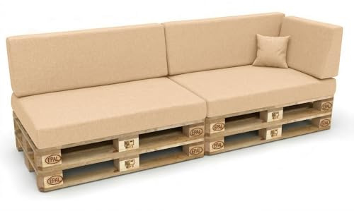 Best Wool Palettenkissen Set Wetterfest – 6er Set für Europaletten, 2X Sitzkissen 120 x 80 cm + 2X Rückenkissen 120 x 40 cm + Seitenkissen 60 x 40 cm + Dekokissen 40 x 40 cm, Beige