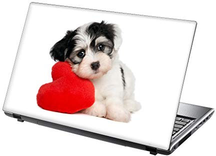 TaylorHe 15.6 inch 15 inch Laptop Skin Vinyl Decal with Colorful Patterns and Leather Effect Laminate MADE IN BRITAIN Cute Puppy and Red Love Heart