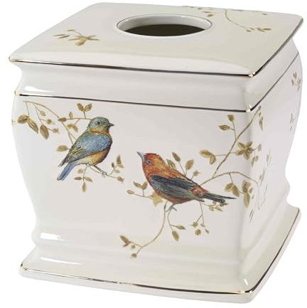 Avanti Linens - Tissue Box Cover, Decorative Countertop Accessories, Nature Inspired Home Decor (Gilded Birds Collection)