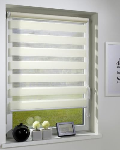 DécoProfi Duo-Doppelrollo ohne Bohren B: 90 cm, L:220 cm lichtgelb I Mit Klemmfix/Klemmträger zur Montage I Doppel Rollo innen für Balkontüren und Fenster