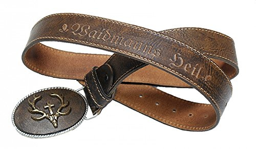 Trachtengürtel Hirsch echt vergoldet Herren Trachten-Gürtel für Lederhose Ledergürtel echt Leder braun mit Patina Handarbeit Made in Austria Unikat Hirschkopf Jagd Jäger