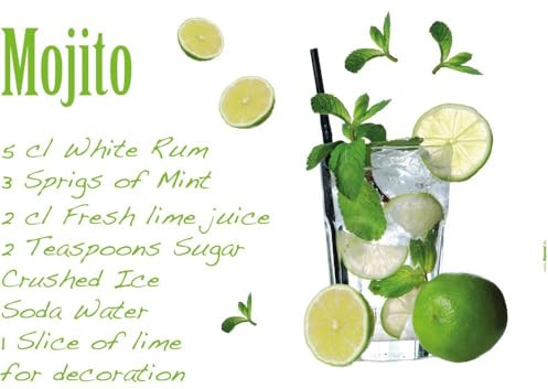 Komar - Deco-Sticker MOJITO - 100 x 70 cm - Wandtattoo, Wandbild, Wandsticker, Wandaufkleber, Walltattoo, Cocktail, Cocktailrezept, Minze, Limette, Küche -17708h, Grün/Gelb