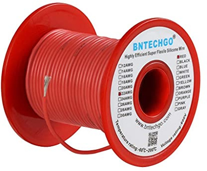 BNTECHGO 22 Gauge Silicone Wire Spool 100 ft Red Flexible 22 AWG Stranded Tinned Copper Wire